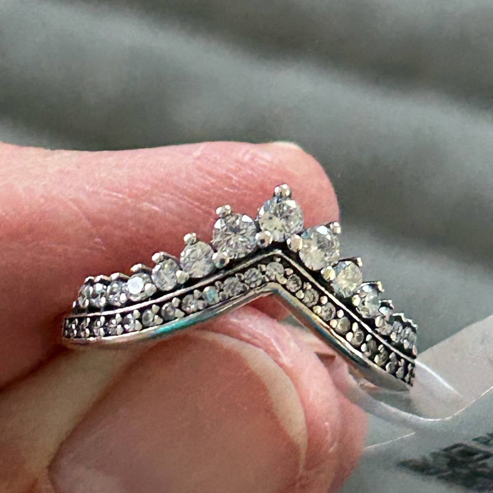 Pandora Silver Princess Wishbone Ring with Clear Crystals